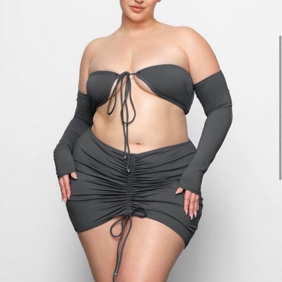 NWT SKIMS Recycled Swim Ruched Front Mini Micro Swim Bottom In Gunmetal Gray - Picture 1 of 8